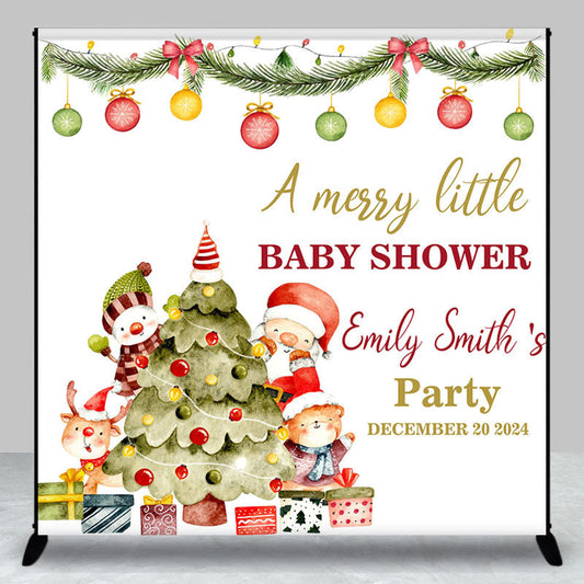 Lofaris Custom Name Christmas Tree Baby Shower Backdrop