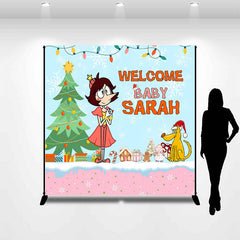 Lofaris Custom Name Christmas Tree Snowy Birthday Backdrop