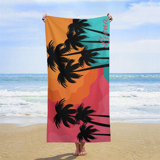 Lofaris Custom Name Coconut Tree Summer Sunset Beach Towel