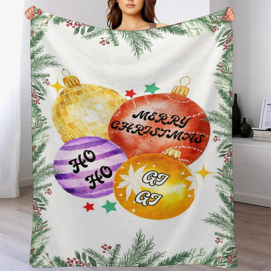 Lofaris Custom Name Colorful Bauble Plants Christmas Blanket