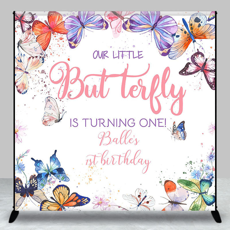Lofaris Custom Name Colorful Butterfly 1St Birthday Backdrop