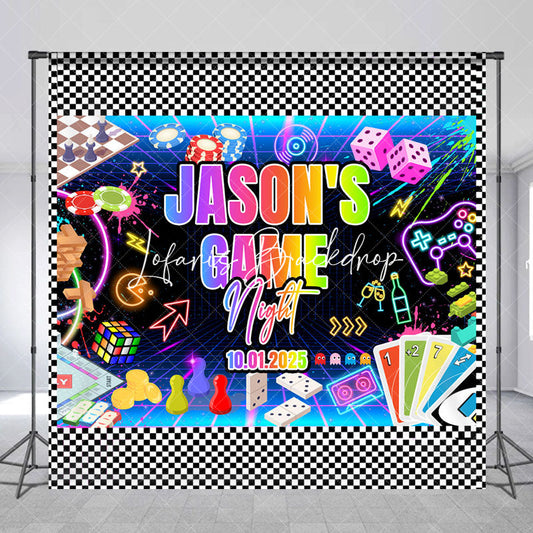 Lofaris Custom Name Colorful Neon Game Night Party Backdrop