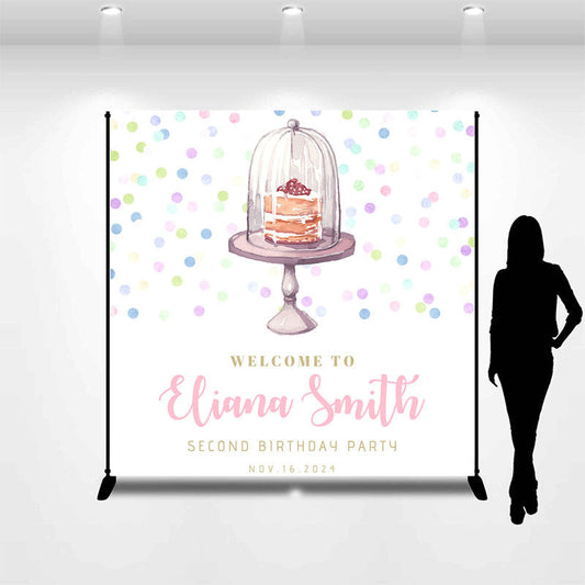 Lofaris Custom Name Dessert Cake Dots 2nd Birthday Backdrop