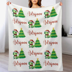 Lofaris Custom Name Dinosaur Pine Tree Christmas Blanket