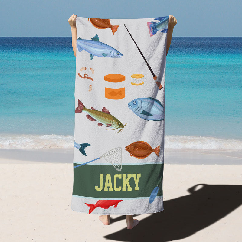 Lofaris Custom Name Fishing Beach Towel For Kids Gifts