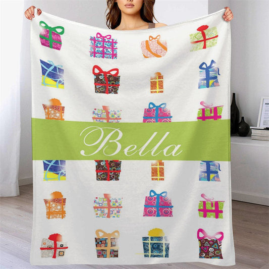 Lofaris Custom Name Gift Box Girl Christmas Blanket