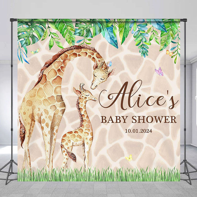 Lofaris Custom Name Giraffe Monstera Baby Shower Backdrop