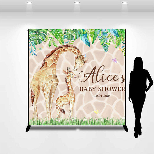 Lofaris Custom Name Giraffe Monstera Baby Shower Backdrop