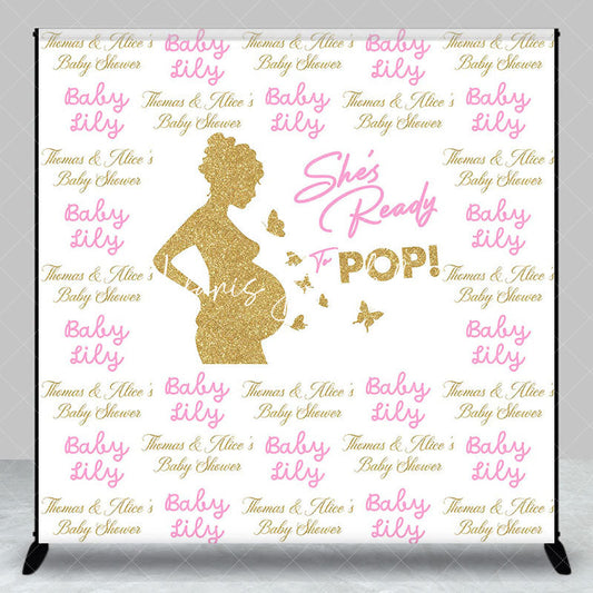 Lofaris Custom Name Gold Pregnant Woman Baby Shower Backdrop