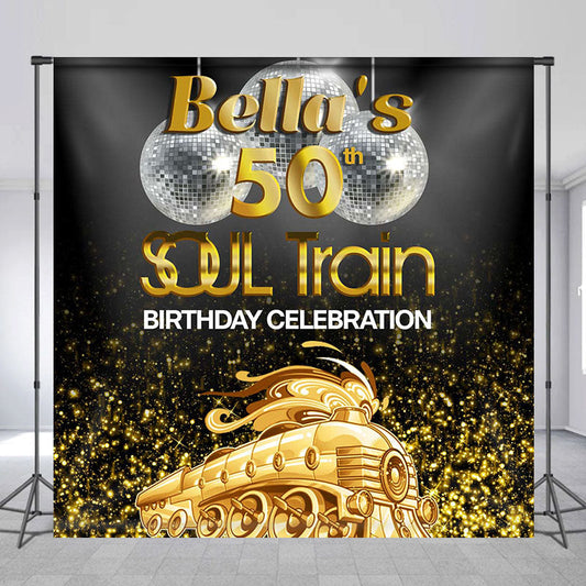 Lofaris Custom Name Gold Soul Train 50th Birthday Backdrop