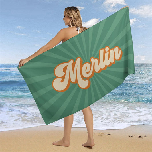 Lofaris Custom Name Green Stripe Summer Beach Towel for Gifts