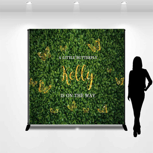 Lofaris Custom Name Greenery Butterfly Baby Shower Backdrop