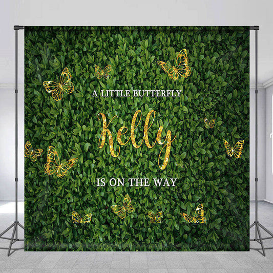 Lofaris Custom Name Greenery Butterfly Baby Shower Backdrop