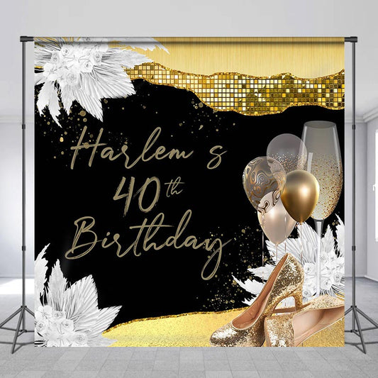 Lofaris Custom Name Heels Goblet Gold 40th Birthday Backdrop