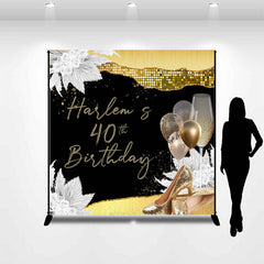 Lofaris Custom Name Heels Goblet Gold 40th Birthday Backdrop