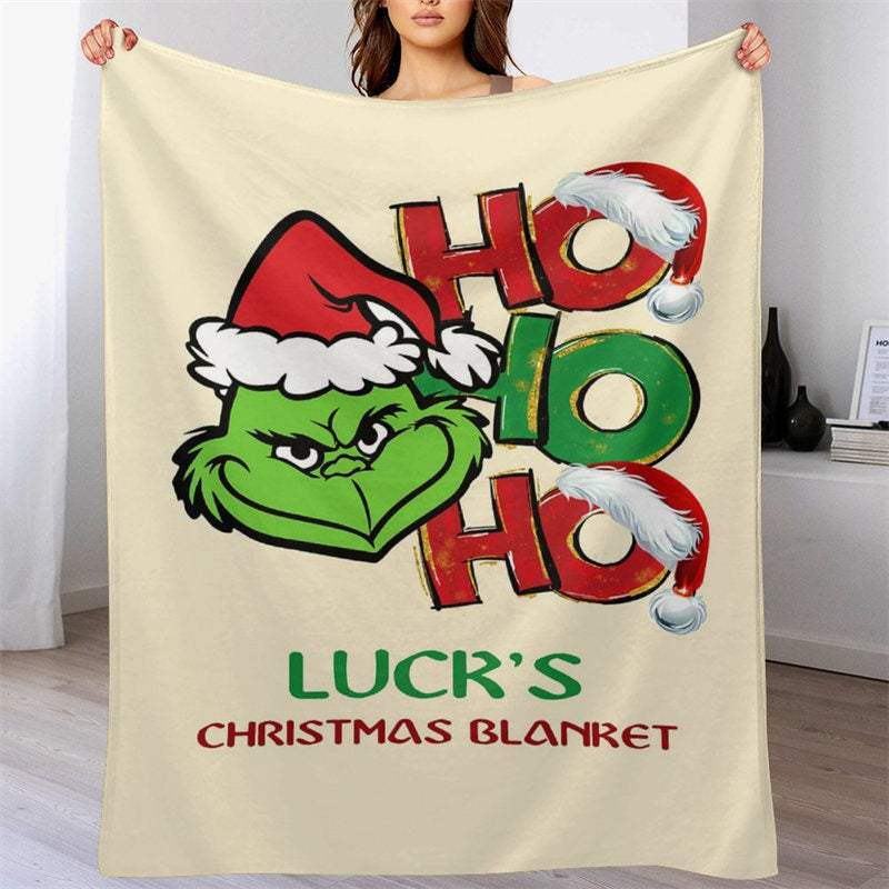 Lofaris Custom Name Hoho Grinch Yellow Christmas Blanket