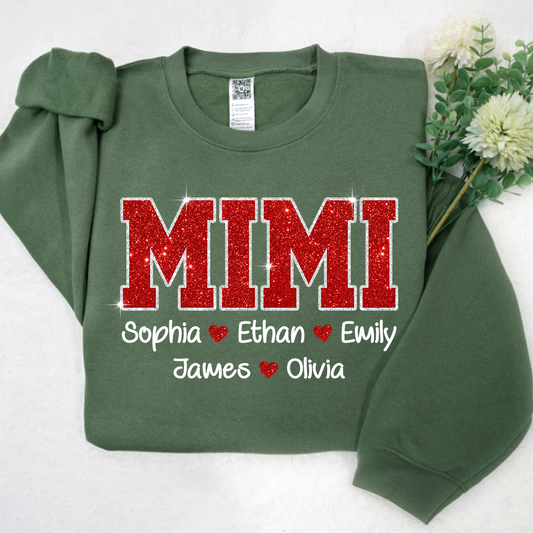 Lofaris Glitter Custom Name Mimi Nana Grandma And Kids Sweatshirt