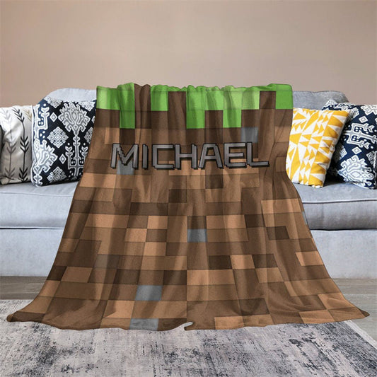 Lofaris Custom Name Mosaic Brown Block Game Gift Blanket