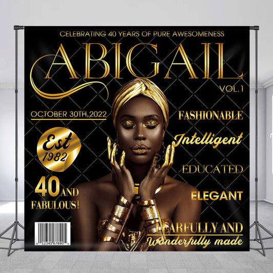 Lofaris Custom Name Photo Black Gold 40th Birthday Backdrop