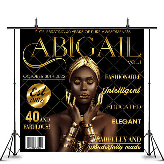 Lofaris Custom Name Photo Black Gold 40th Birthday Backdrop