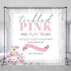 Lofaris Custom Name Pink Floral Girl Baby Shower Backdrop