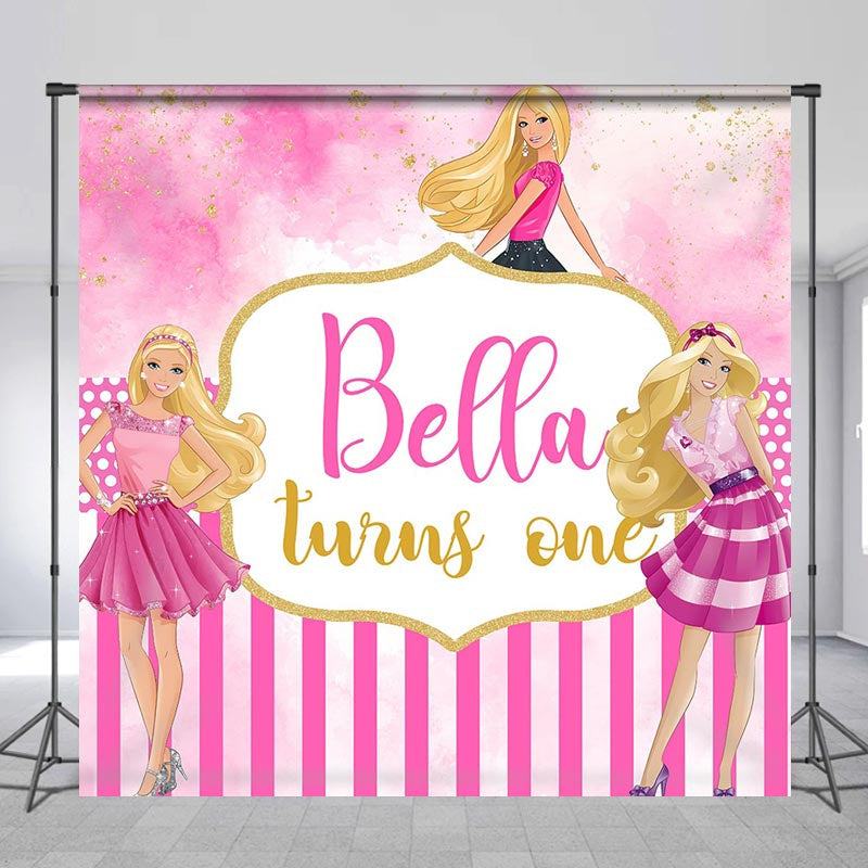 Lofaris Custom Name Pink Gold 1st Birthday Backdrop For Girl