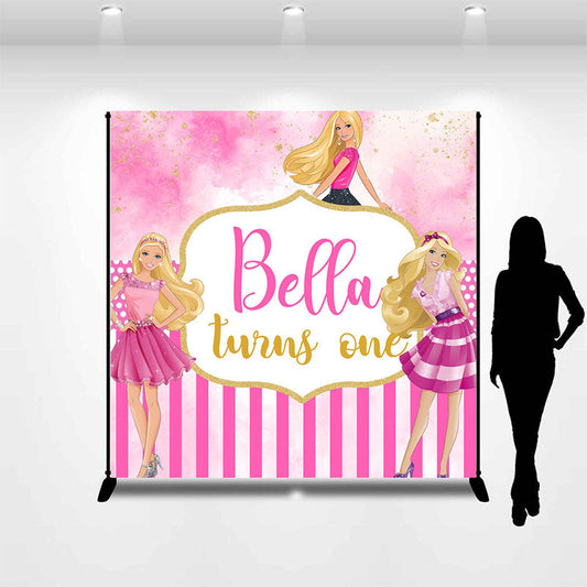 Lofaris Custom Name Pink Gold 1st Birthday Backdrop For Girl