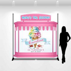 Lofaris Custom Name Pink Icecream Shop 5th Birthday Backdrop