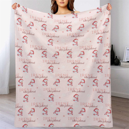 Lofaris Custom Name Pink Snowman Repeat Christmas Blanket