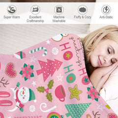 Lofaris Custom Name Pink Snowman Santa Christmas Blanket