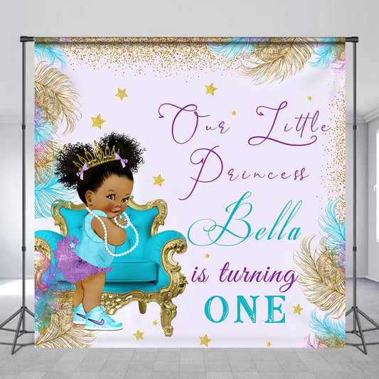 Lofaris Custom Name Princess Feather 1st Birthday Backdrop