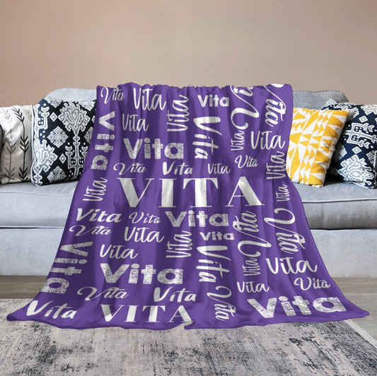 Lofaris Custom Name Purple And White Text Gifts Blanket