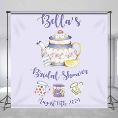 Lofaris Customized Name Purple Teapot Baby Shower Backdrop