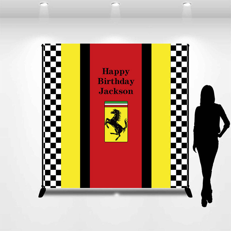 Custom Name Racing Car Boys Happy Birthday Backdrop - Lofaris