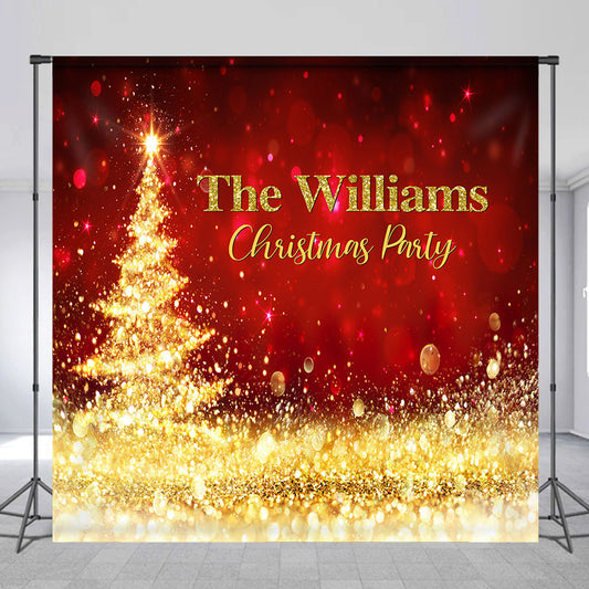 Lofaris Custom Name Red Bokeh Gold Tree Christmas Backdrop