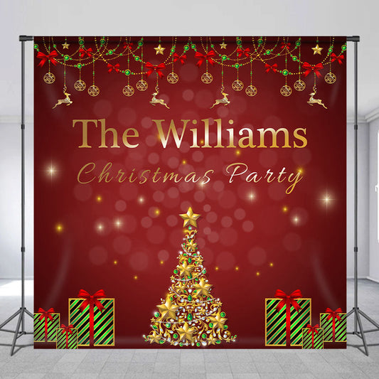 Lofaris Custom Name Red Bokeh Christmas Tree Gift Backdrop