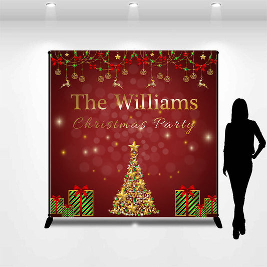 Lofaris Custom Name Red Bokeh Christmas Tree Gift Backdrop