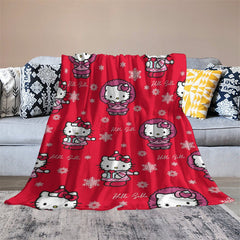 Lofaris Custom Name Red Cute Cartoon Cats Snowflake Blanket