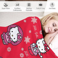 Lofaris Custom Name Red Cute Cartoon Cats Snowflake Blanket