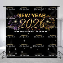 Lofaris Custom Name Repeat Black New Year 2026 Bash Backdrop