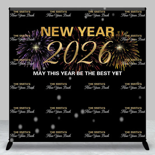 Lofaris Custom Name Repeat Black New Year 2026 Bash Backdrop