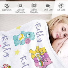 Lofaris Custom Name Repeat Cute Bear Pattern White Blanket
