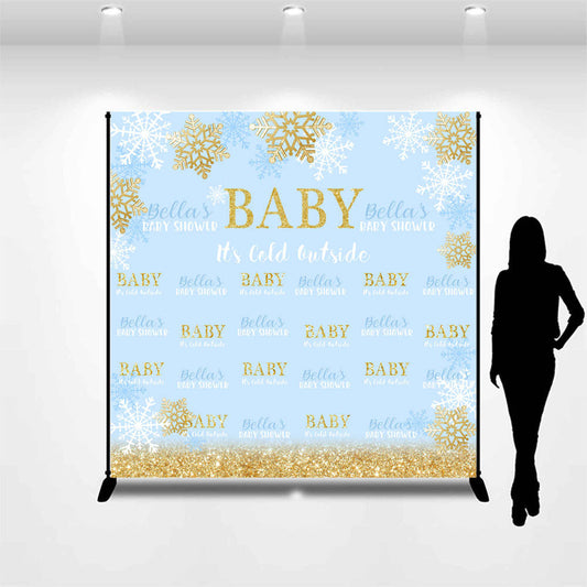 Lofaris Custom Name Repeat Snowflake Baby Shower Backdrop