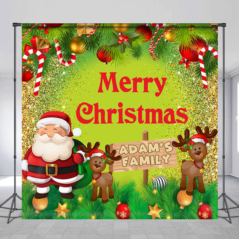 Lofaris Custom Name Santa Claus Elk Merry Christmas Backdrop