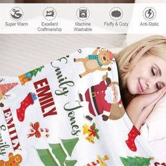Lofaris Custom Name Santa Claus Pine Elk Christmas Blanket