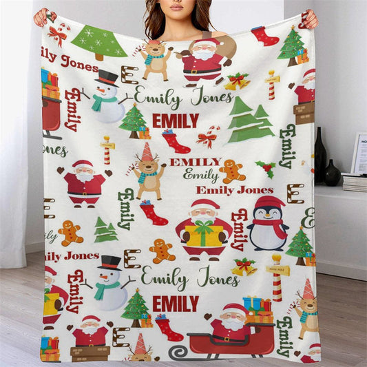 Lofaris Custom Name Santa Claus Pine Elk Christmas Blanket