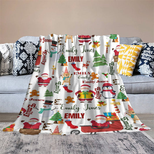 Lofaris Custom Name Santa Claus Pine Elk Christmas Blanket
