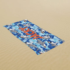 Lofaris Custom Name Shark Bait Blue Beach Towel for Boy