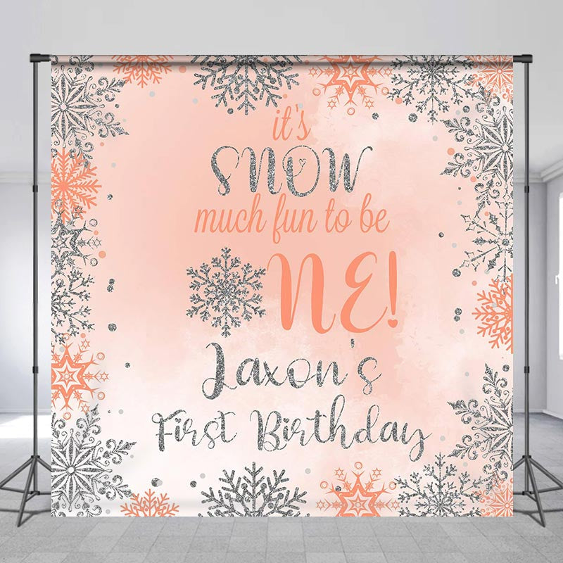 Lofaris Custom Name Silver Snowflake 1st Birthday Backdrop