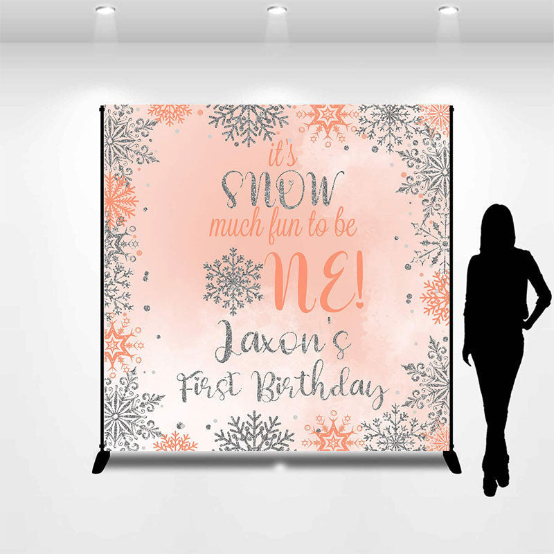 Lofaris Custom Name Silver Snowflake 1st Birthday Backdrop